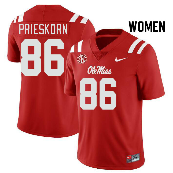 Women #86 Caden Prieskorn Ole Miss Rebels College Football Jerseys Stitched Sale-Red
